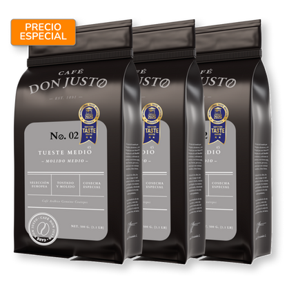 Café Don Justo No. 02 - Paquete de 3 Bolsas - Tueste Medio Oscuro