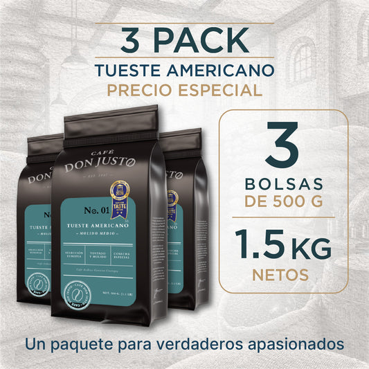 Café Don Justo No. 01 - Paquete de 3 Bolsas - Tueste Americano