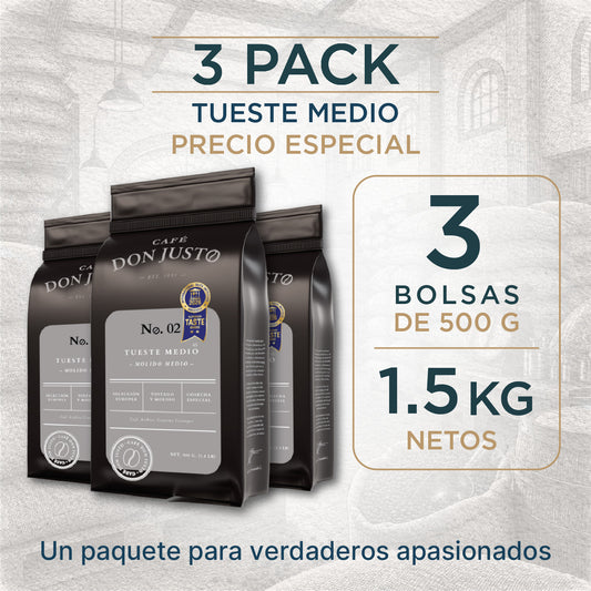 Café Don Justo No. 02 - Paquete de 3 Bolsas - Tueste Medio Oscuro