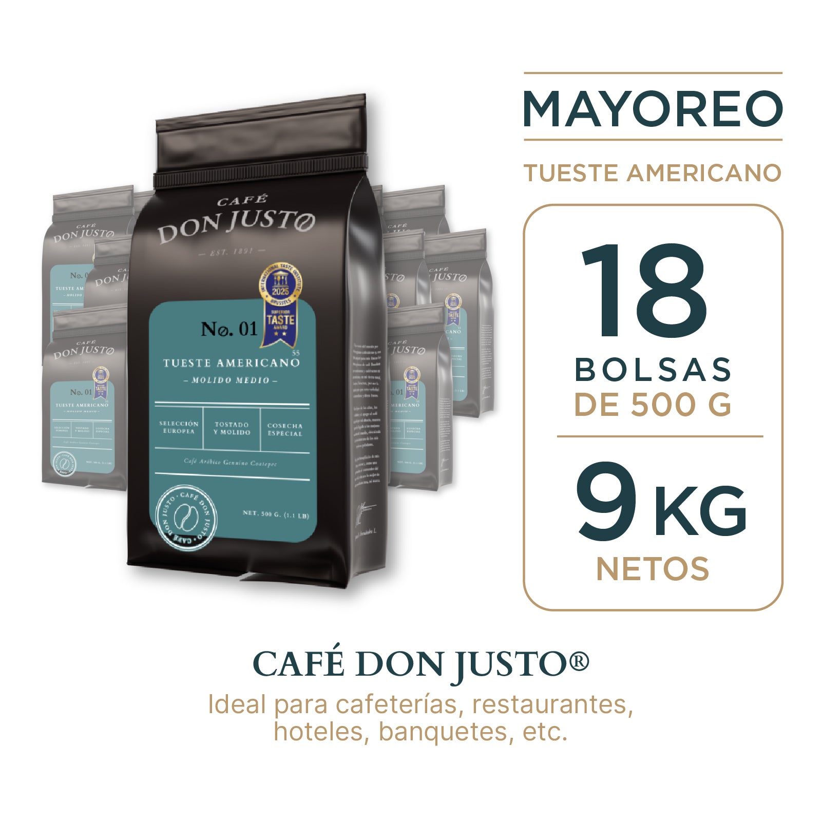 Café Don Justo Mayoreo | 18 Bolsas 1/2 kg | Tueste Medio o Americano