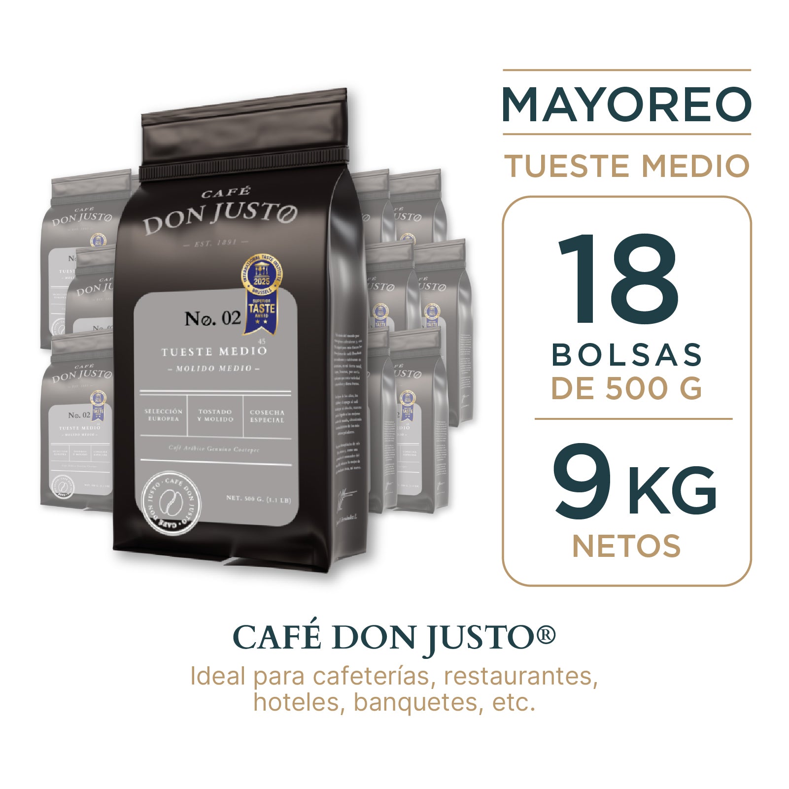 Café Don Justo Mayoreo | 18 Bolsas 1/2 kg | Tueste Medio o Americano