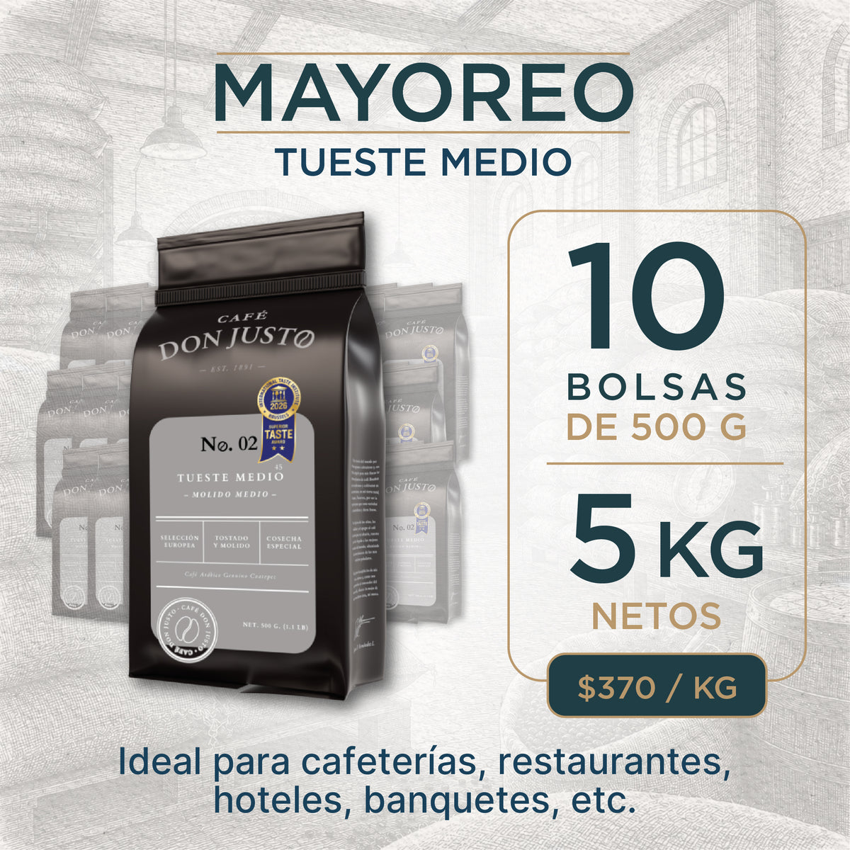 Café Don Justo No. 02 - Tueste Medio Intenso (Gourmet) | Grano o Molido de Coatepec a granel