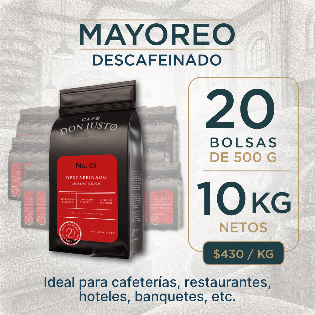 Café Don Justo No. 03 - Descafeinado Tostado Medio a Granel