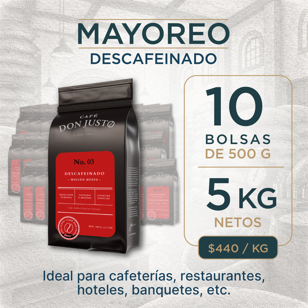 Café Don Justo No. 03 - Descafeinado Tostado Medio a Granel
