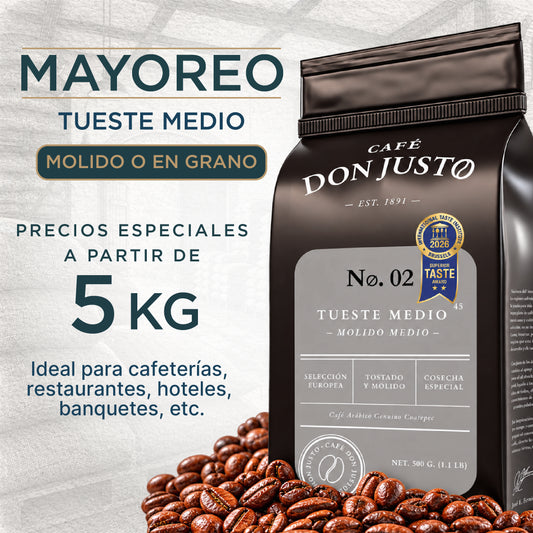 Café Don Justo No. 02 - Tueste Medio Intenso (Gourmet) | Grano o Molido de Coatepec a granel