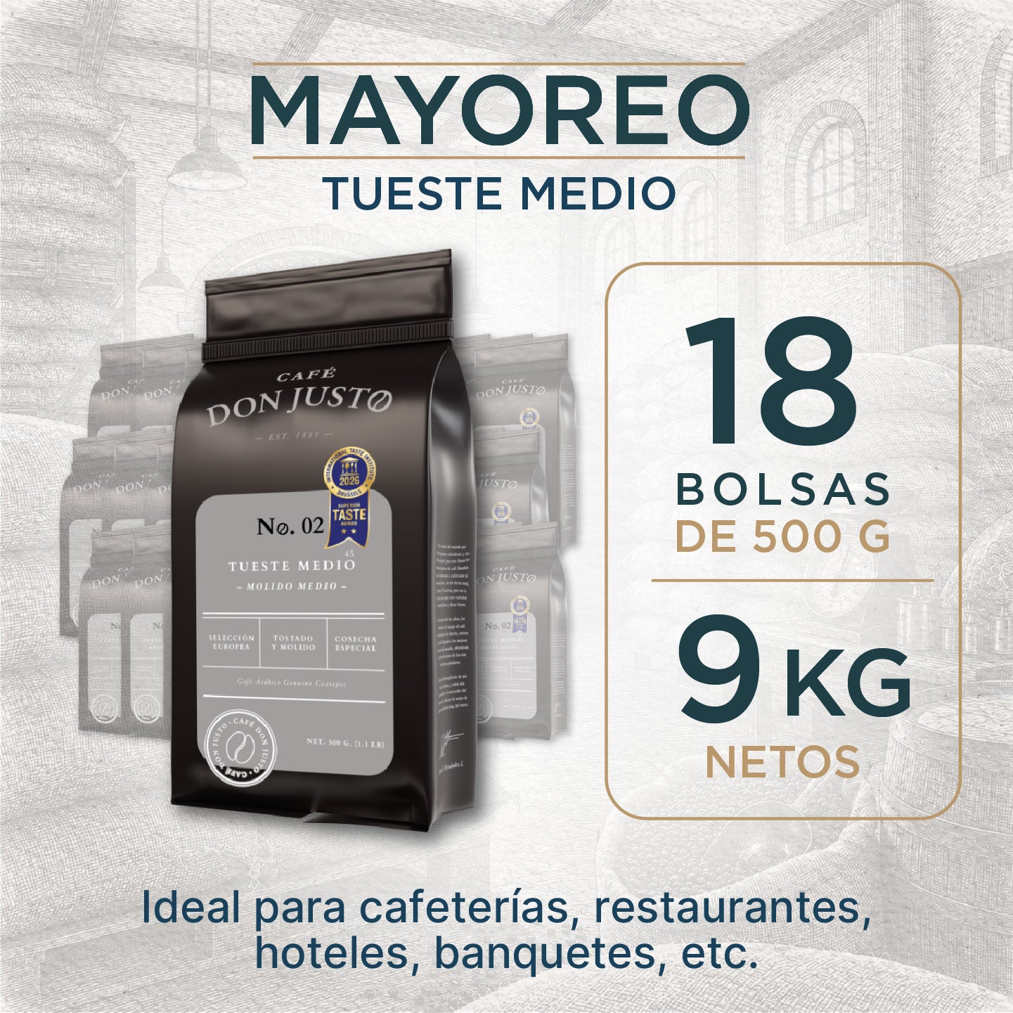 Café Don Justo Mayoreo | 18 Bolsas 1/2 kg | Tueste Medio o Americano
