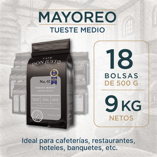 Café Don Justo Mayoreo | 18 Bolsas 1/2 kg | Tueste Medio o Americano